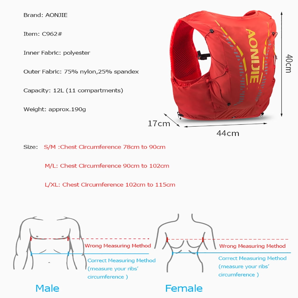 AONIJIE Running Hydration Vest 12L Large Capacity Reflective Hydration Backpack for Marathon Cycling