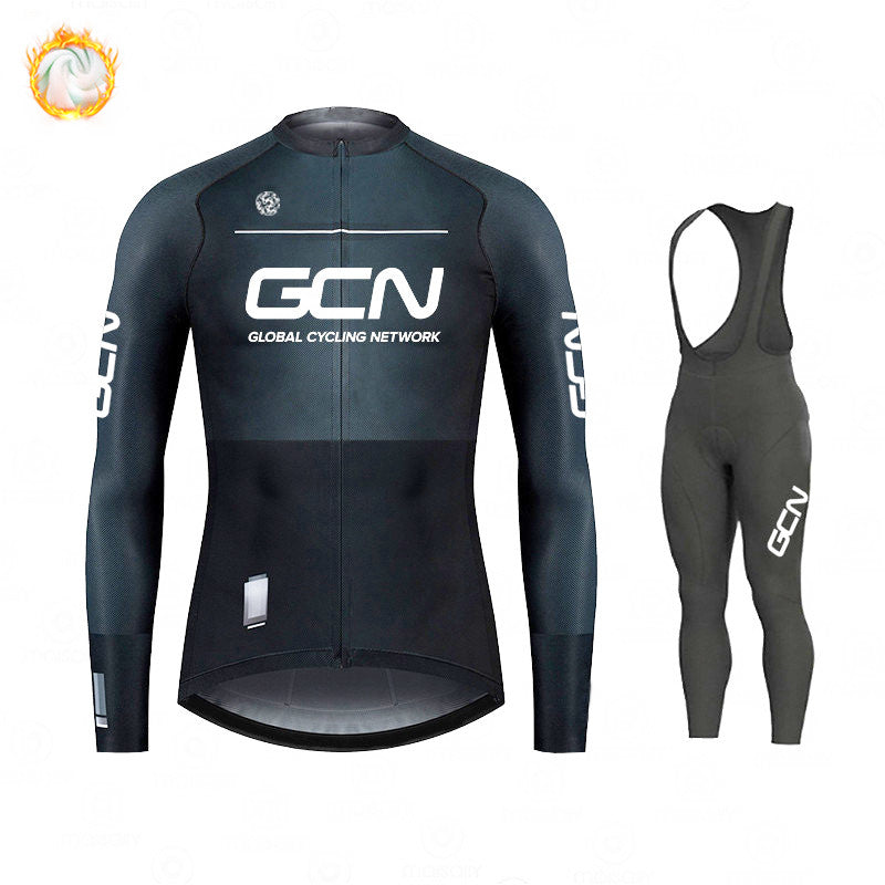 GCN Fleece Long Sleeve Cycling Jersey Cycling Jersey Running Winter New Series - Blue Force Sports