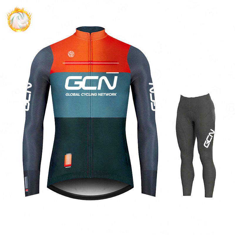 GCN Fleece Long Sleeve Cycling Jersey Cycling Jersey Running Winter New Series - Blue Force Sports